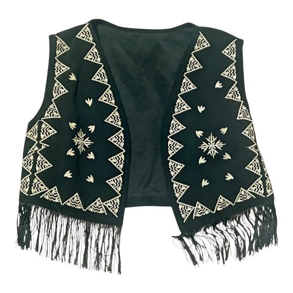 Shein Fringed Black & Khaki Southwestern Vest Ladies Size S - Picture 1 of 4